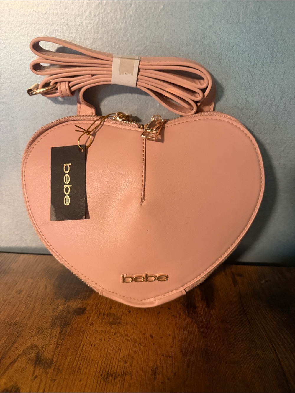 bebe Heart-Shaped Mini Crossbody in Blush Pink